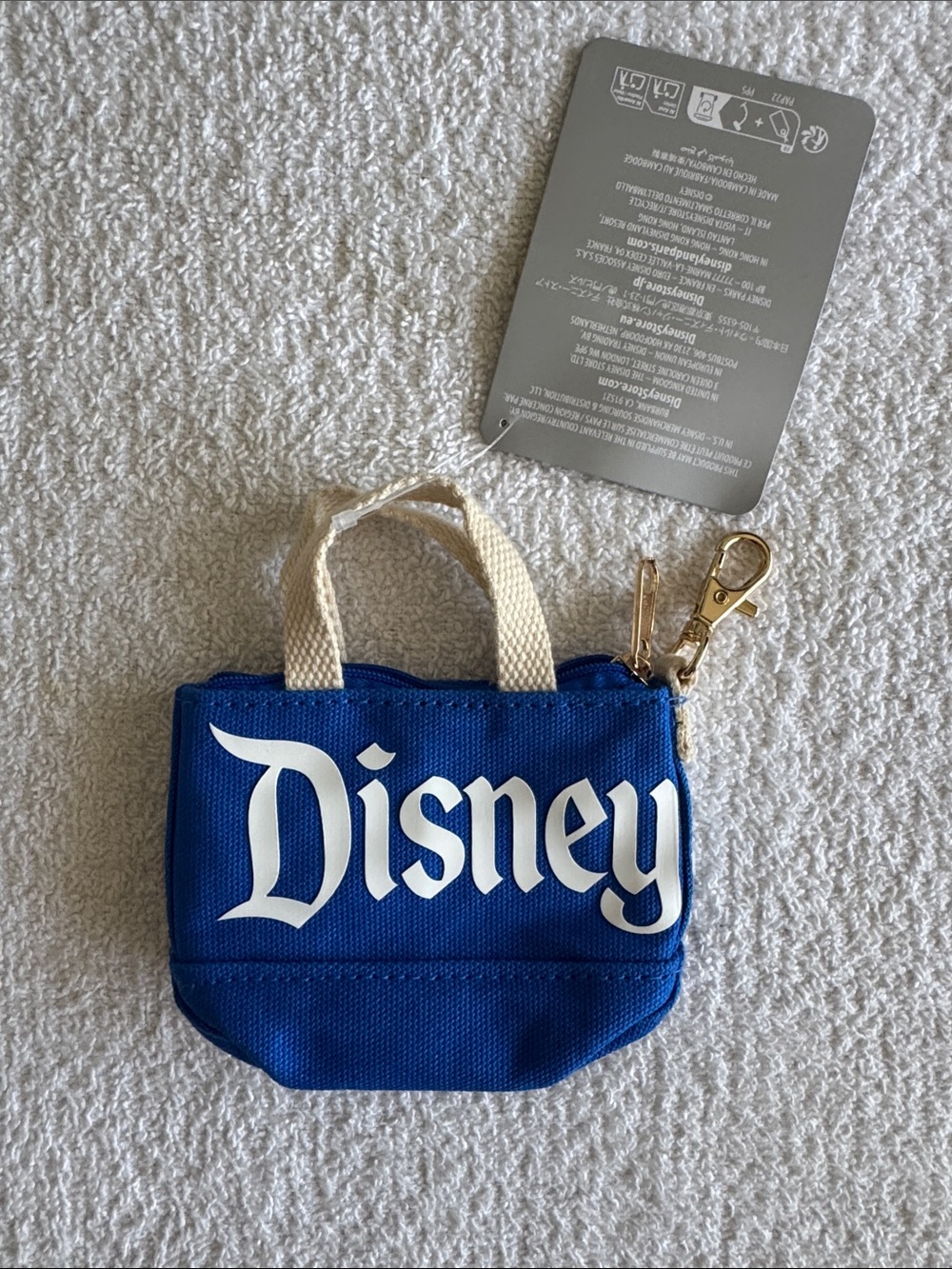 Disney Disneyland Resort Royal Blue Mini Tote Keychain with Cream Handles